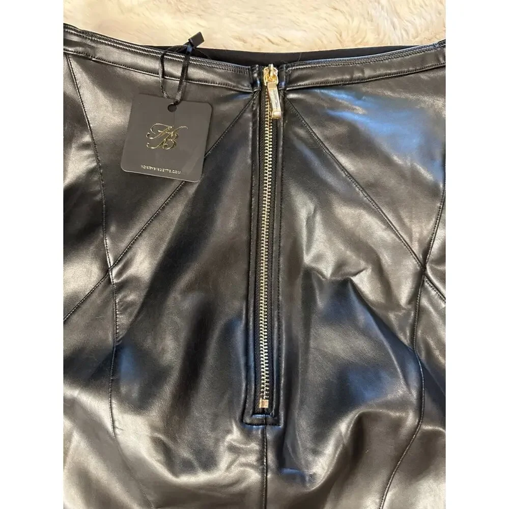 Honey Birdette RAENE🖤 Faux Leather Floral Pencil Skirt Small
